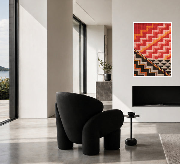 Woven Geometry - Ember Path Canvas in Floating Frame